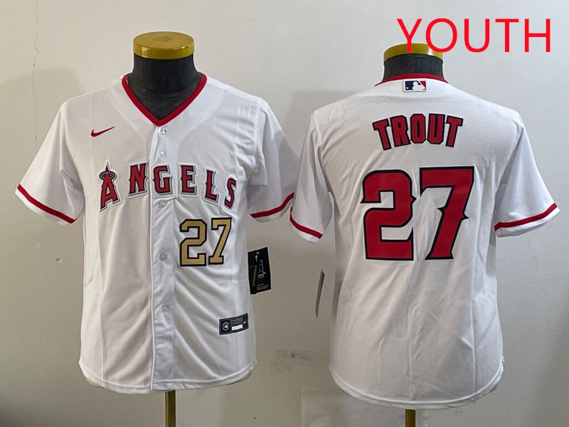 Youth Los Angeles Angels #27 Trout White Game 2025 Nike MLB Jersey style 7->youth mlb jersey->Youth Jersey